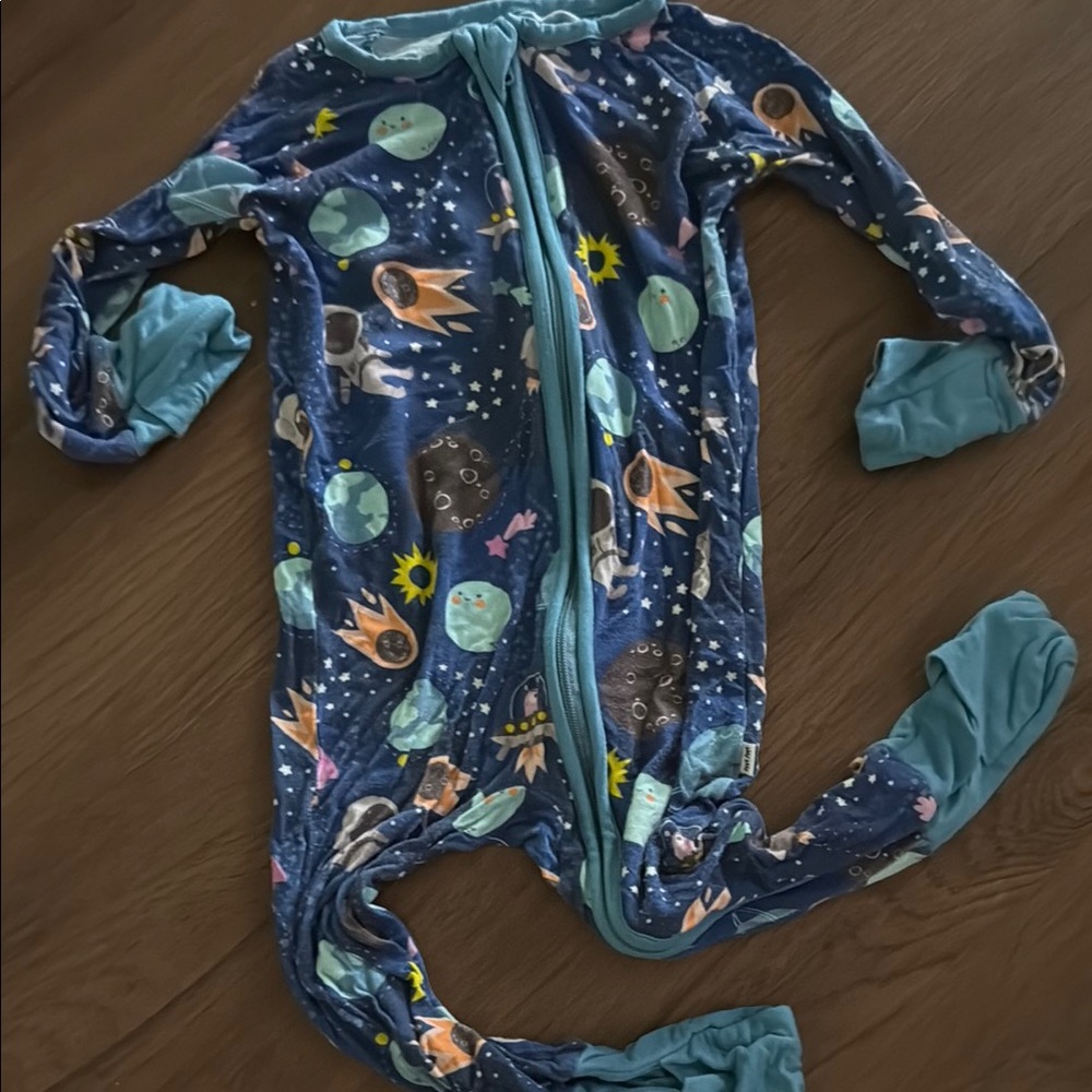 Little Sleepies Blue Footies One Piece with Space Design